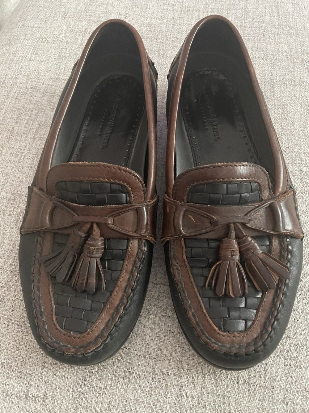 Johnston & Murphy Mens 9M Tassels Loafers Black Brown Woven Two-Tone Leather